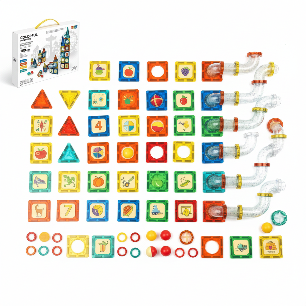 168 Piece Magnetic Pipe Building Blocks, STEM Marble Run Set