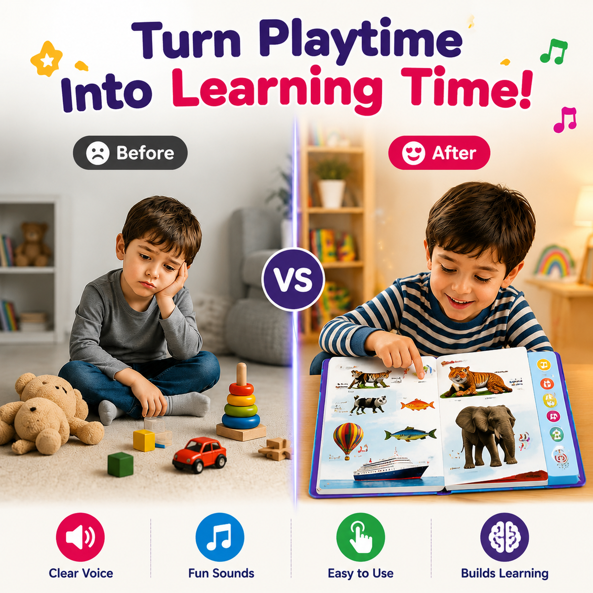 Kids Talking Sound Book, Touch and Learn, English or Arabic