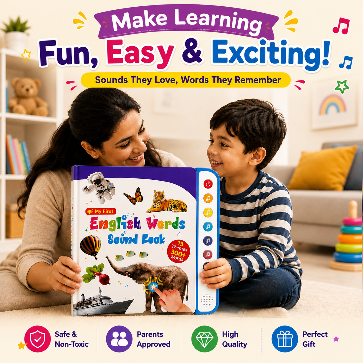 Kids Talking Sound Book, Touch and Learn, English or Arabic