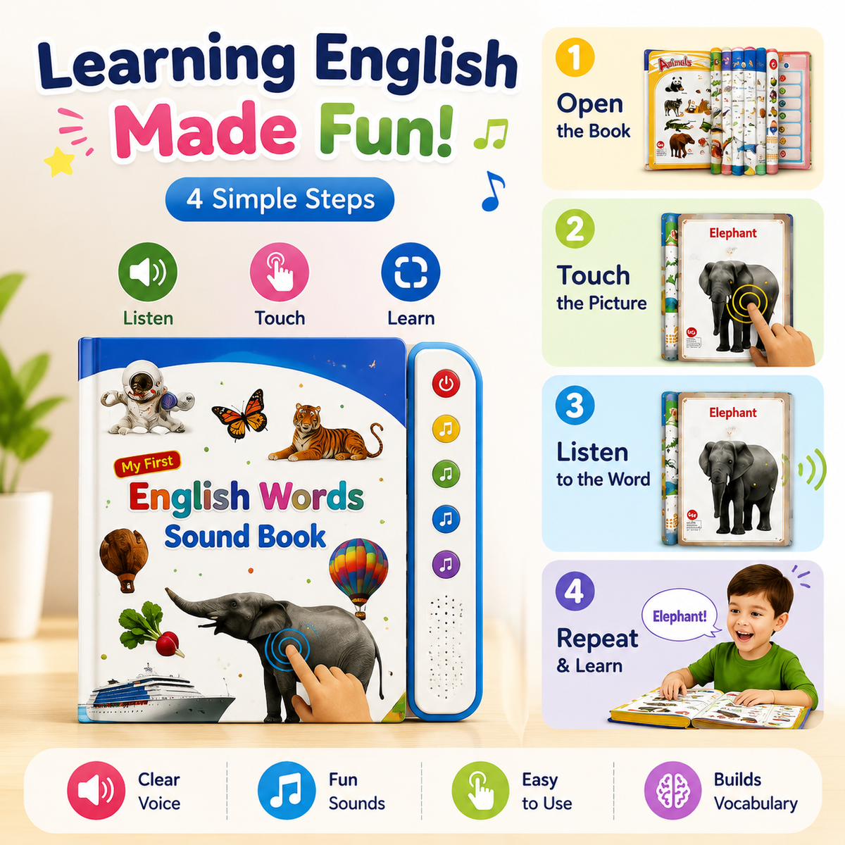 Kids Talking Sound Book, Touch and Learn, English or Arabic